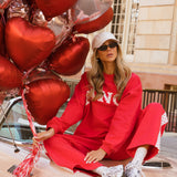 Fancy Oversized Fleece Heart Letters Mockneck - Ruby Red