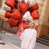Fancy Oversized Fleece Heart Letters Mockneck - Pearl Pink