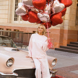 Fancy Oversized Fleece Heart Letters Mockneck - Pearl Pink