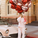 Fancy Oversized Fleece Heart Letters Mockneck - Pearl Pink
