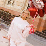 Fancy Oversized Fleece Heart Letters Mockneck - Pearl Pink