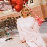 Fancy Oversized Fleece Heart Letters Mockneck - Pearl Pink