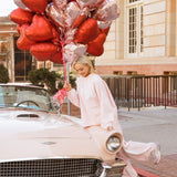 Fancy Oversized Fleece Heart Letters Mockneck - Pearl Pink