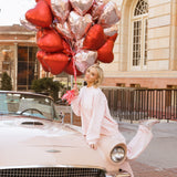 Fancy Oversized Fleece Heart Letters Mockneck - Pearl Pink