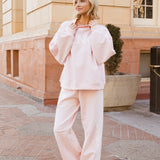 Fancy Oversized Fleece Heart Letters Mockneck - Pearl Pink