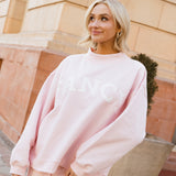 Fancy Oversized Fleece Heart Letters Mockneck - Pearl Pink