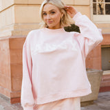 Fancy Oversized Fleece Heart Letters Mockneck - Pearl Pink