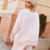 Fancy Oversized Fleece Heart Letters Mockneck - Pearl Pink