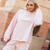 Fancy Oversized Fleece Heart Letters Mockneck - Pearl Pink