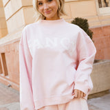 Fancy Oversized Fleece Heart Letters Mockneck - Pearl Pink