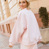 Fancy Oversized Fleece Heart Letters Mockneck - Pearl Pink