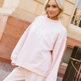 Fancy Oversized Fleece Heart Letters Mockneck - Pearl Pink