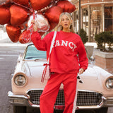Fancy Fleece Heartline Cuffed Leg Sweatpants –  Ruby Red