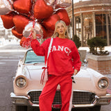 Fancy Fleece Heartline Cuffed Leg Sweatpants –  Ruby Red