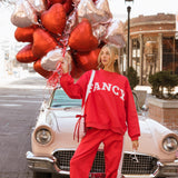 Fancy Oversized Fleece Heart Letters Mockneck - Ruby Red