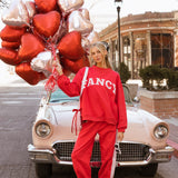 Fancy Oversized Fleece Heart Letters Mockneck - Ruby Red