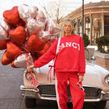 Fancy Oversized Fleece Heart Letters Mockneck - Ruby Red