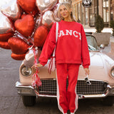 Fancy Oversized Fleece Heart Letters Mockneck - Ruby Red