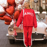 Fancy Fleece Heartline Cuffed Leg Sweatpants –  Ruby Red