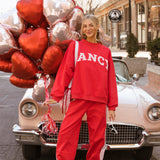 Fancy Fleece Heartline Cuffed Leg Sweatpants –  Ruby Red