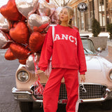 Fancy Oversized Fleece Heart Letters Mockneck - Ruby Red