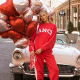 Fancy Fleece Heartline Cuffed Leg Sweatpants –  Ruby Red