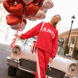 Fancy Fleece Heartline Cuffed Leg Sweatpants –  Ruby Red