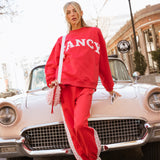 Fancy Fleece Heartline Cuffed Leg Sweatpants –  Ruby Red