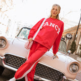 Fancy Fleece Heartline Cuffed Leg Sweatpants –  Ruby Red