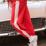 Fancy Fleece Heartline Cuffed Leg Sweatpants –  Ruby Red