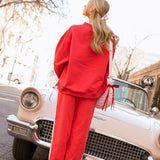 Fancy Fleece Heartline Cuffed Leg Sweatpants –  Ruby Red