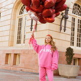 Fancy Fleece Heartline Cuffed Leg Sweatpants – Fuchsia Pink