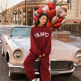 Fancy Fleece Heartline Cuffed Leg Sweatpants – Black Cherry