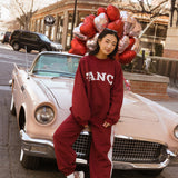 Fancy Fleece Heartline Cuffed Leg Sweatpants – Black Cherry