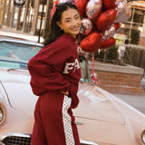 Fancy Fleece Heartline Cuffed Leg Sweatpants – Black Cherry