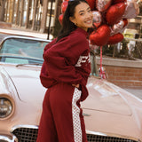 Fancy Fleece Heartline Cuffed Leg Sweatpants – Black Cherry