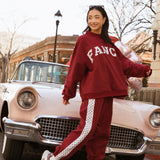 Fancy Fleece Heartline Cuffed Leg Sweatpants – Black Cherry