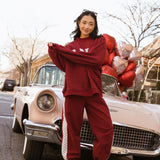 Fancy Fleece Heartline Cuffed Leg Sweatpants – Black Cherry