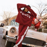 Fancy Fleece Heartline Cuffed Leg Sweatpants – Black Cherry