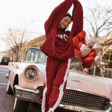 Fancy Fleece Heartline Cuffed Leg Sweatpants – Black Cherry