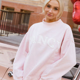 Fancy Oversized Fleece Heart Letters Mockneck - Pearl Pink
