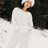 Fancy Buttoned Waffle Long Sleeve - Snow White