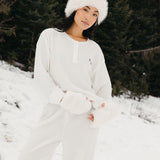 Fancy Buttoned Waffle Long Sleeve - Snow White