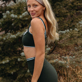 Fancy FitFlow Double Layered Striped Athletic Bra -  Evergreen