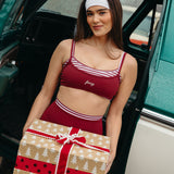 Fancy FitFlow Double Layered Striped Athletic Bra -  Rich Burgundy