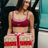 Fancy FitFlow Double Layered Striped Athletic Bra -  Rich Burgundy