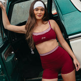 Fancy FitFlow Double Layered Striped Athletic Bra -  Rich Burgundy