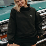 Fancy Oversized Fleece Embroidered Rolled Neck - Evergreen