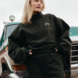 Fancy Oversized Fleece Embroidered Rolled Neck - Evergreen