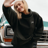 Fancy Oversized Fleece Embroidered Rolled Neck - Evergreen